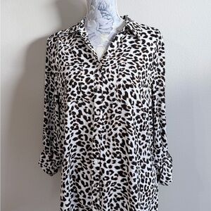 Talbots Flowy Leopard Print Button Down Blouse Size L Lightweight Office Casual